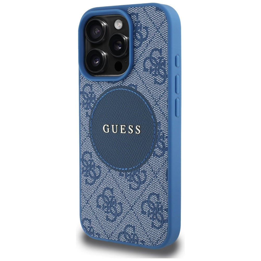 Puzdro MagSafe pre Apple iPhone 16 Pro Max, Guess, 4G Circle Classic Logo, Modrá