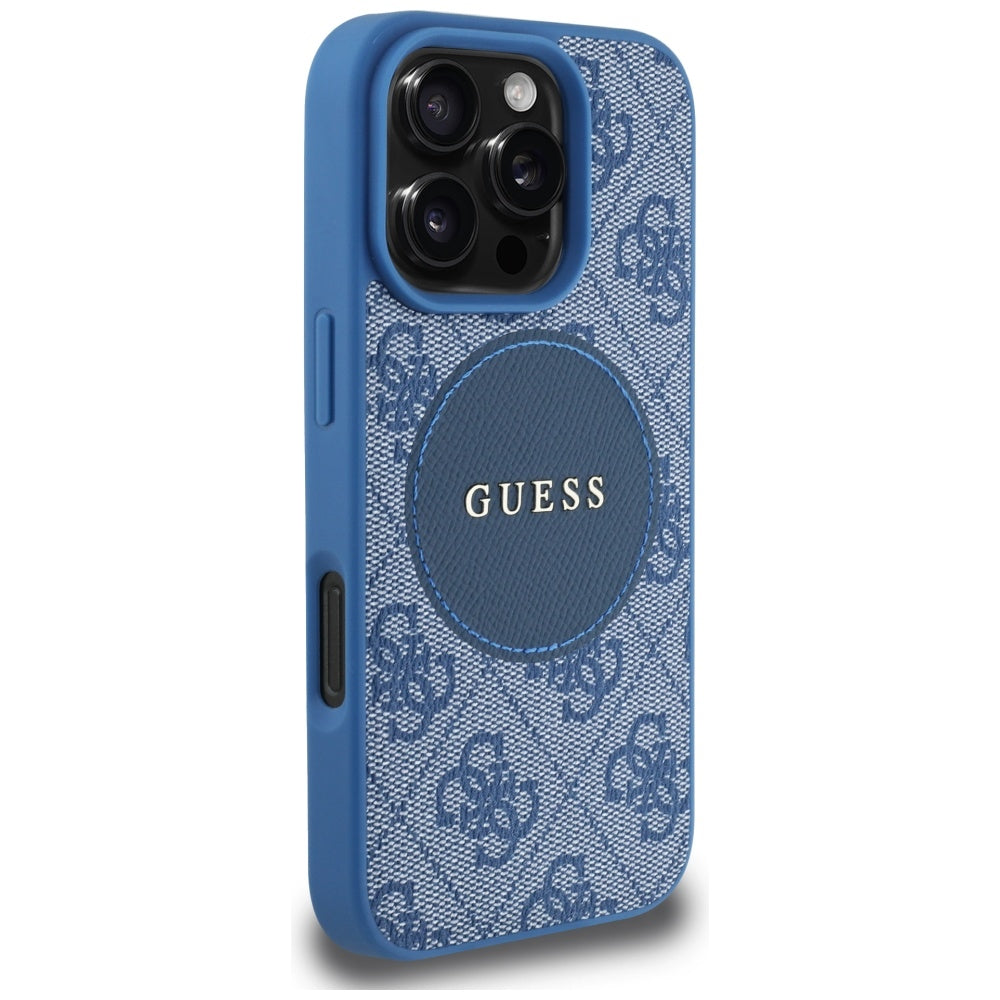 Puzdro MagSafe pre Apple iPhone 16 Pro Max, Guess, 4G Circle Classic Logo, Modrá