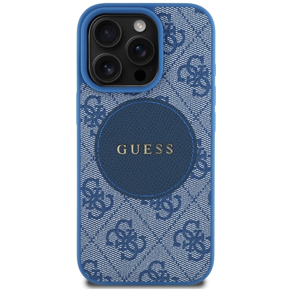 Puzdro MagSafe pre Apple iPhone 16 Pro Max, Guess, 4G Circle Classic Logo, Modrá