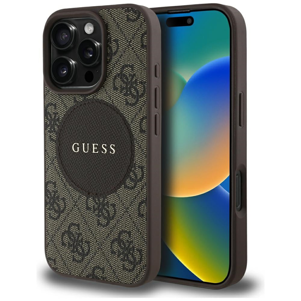 Puzdro MagSafe pre Apple iPhone 16 Pro Max, Guess, 4G Circle Classic Logo, Hnedá