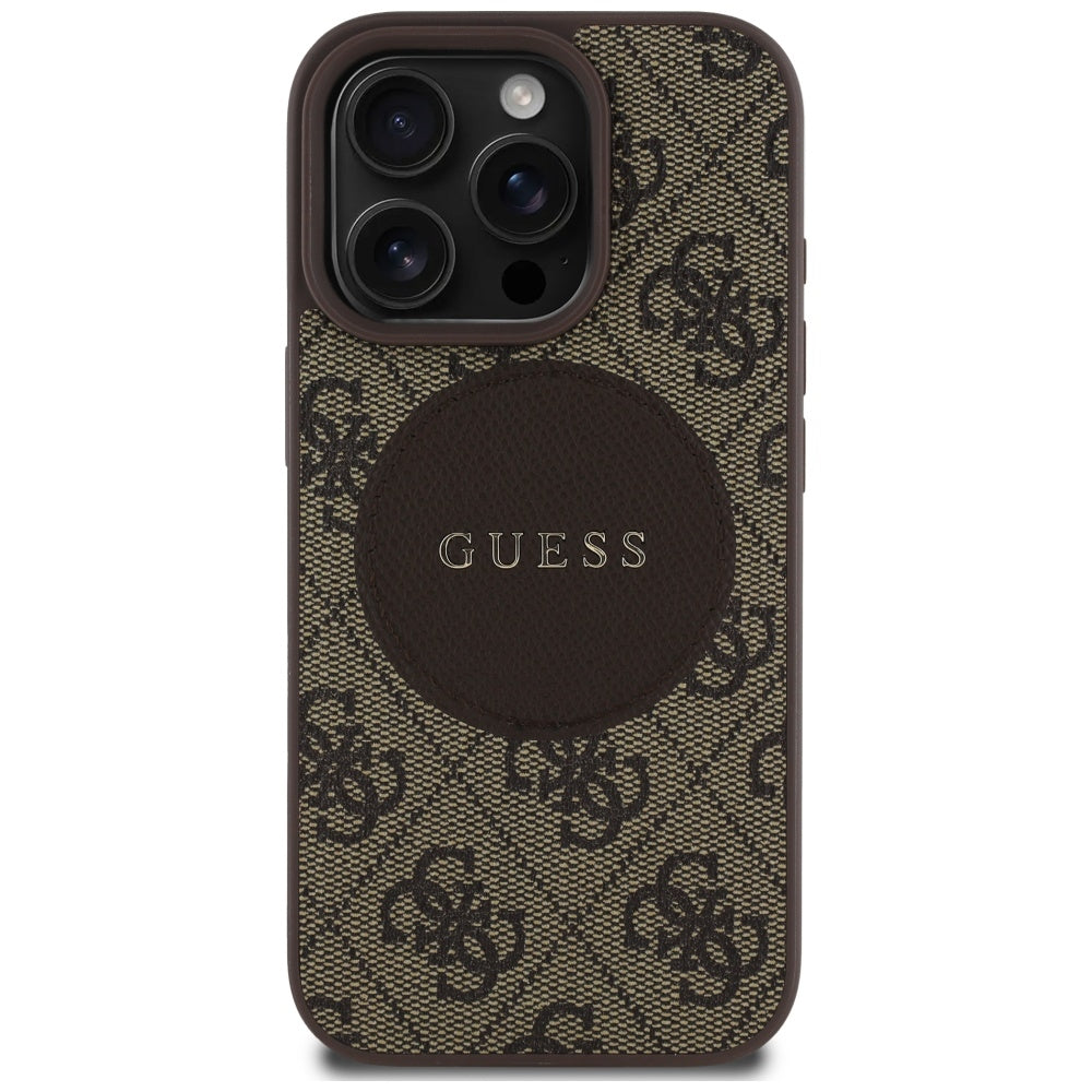 Puzdro MagSafe pre Apple iPhone 16 Pro Max, Guess, 4G Circle Classic Logo, Hnedá