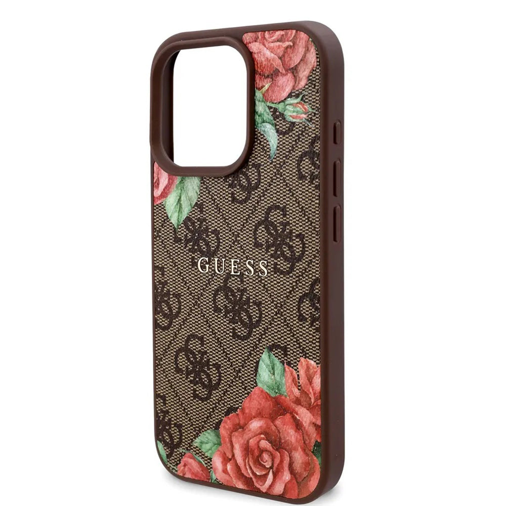 Puzdro MagSafe pre Apple iPhone 16 Pro Max, Guess, 4G Flowers Print, Hnedá