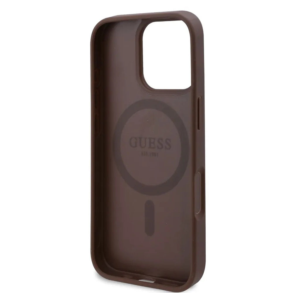 Puzdro MagSafe pre Apple iPhone 16 Pro Max, Guess, 4G Flowers Print, Hnedá
