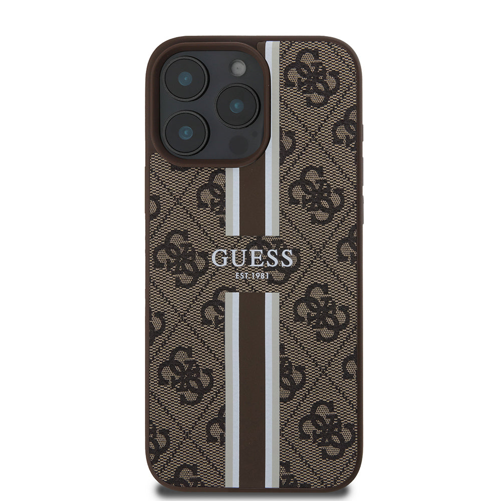 Puzdro MagSafe pre Apple iPhone 16 Pro Max, Guess, 4G Printed Stripes, Hnedá
