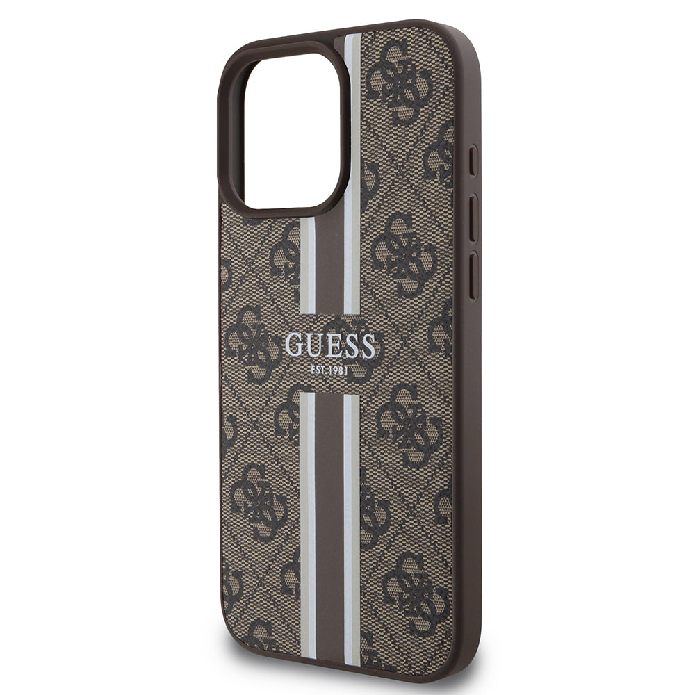 Puzdro MagSafe pre Apple iPhone 16 Pro Max, Guess, 4G Printed Stripes, Hnedá