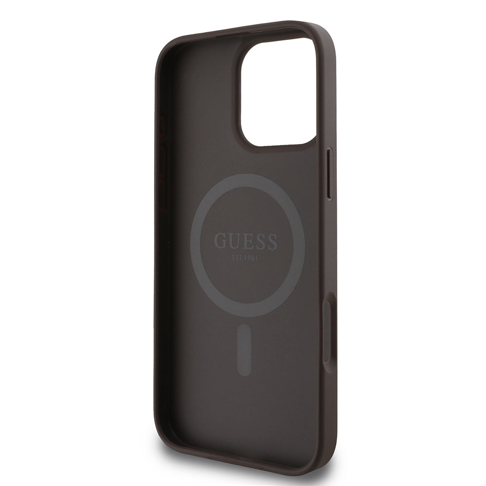 Puzdro MagSafe pre Apple iPhone 16 Pro Max, Guess, 4G Printed Stripes, Hnedá