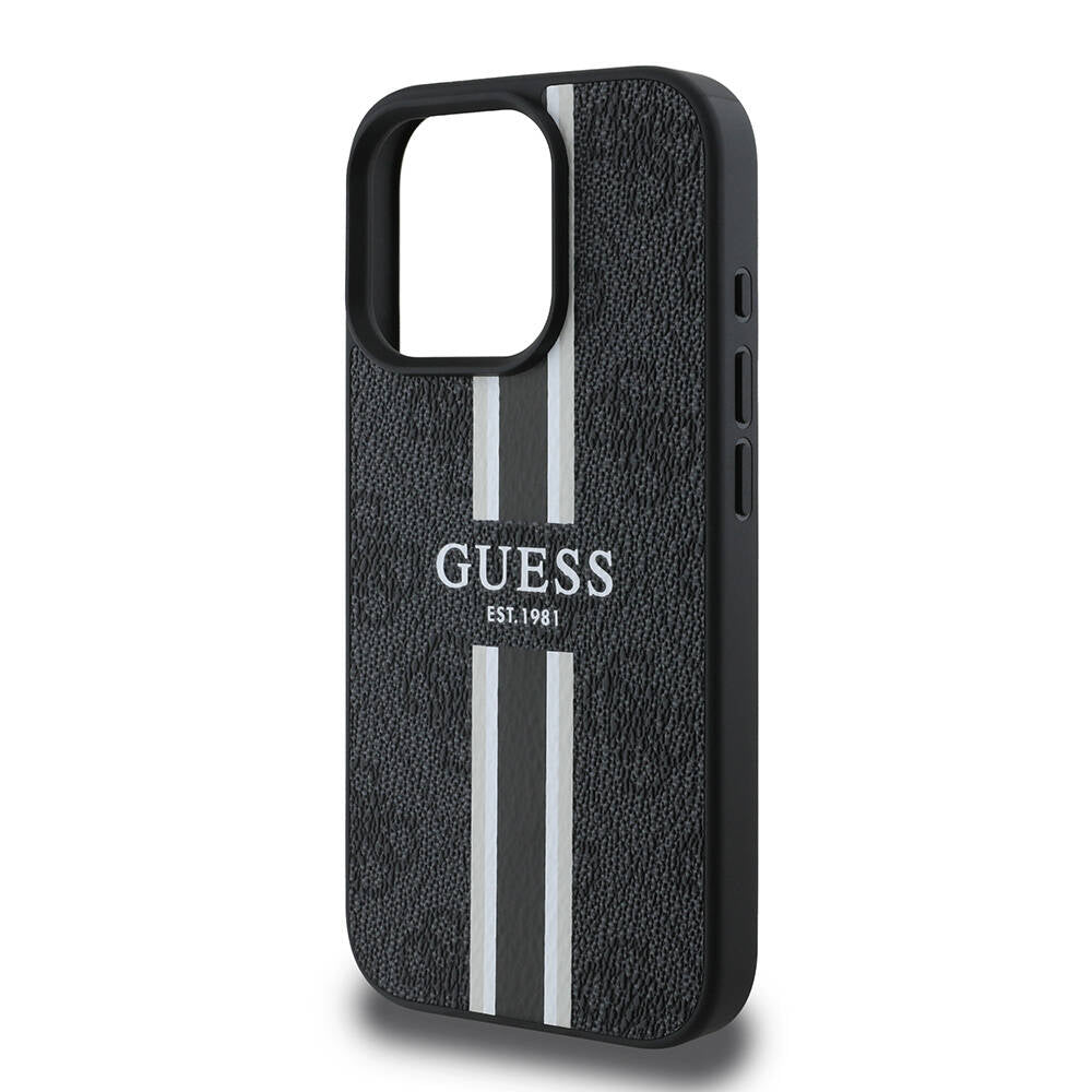 Puzdro MagSafe pre Apple iPhone 16 Pro Max, Guess, 4G Printed Stripes, Čierne