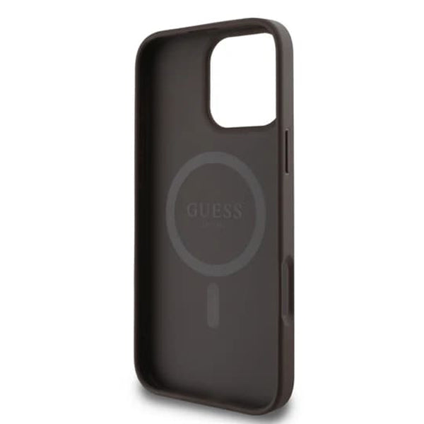 Puzdro MagSafe pre Apple iPhone 16 Pro Max, Guess, 4G Ring Classic Logo, Hnedá