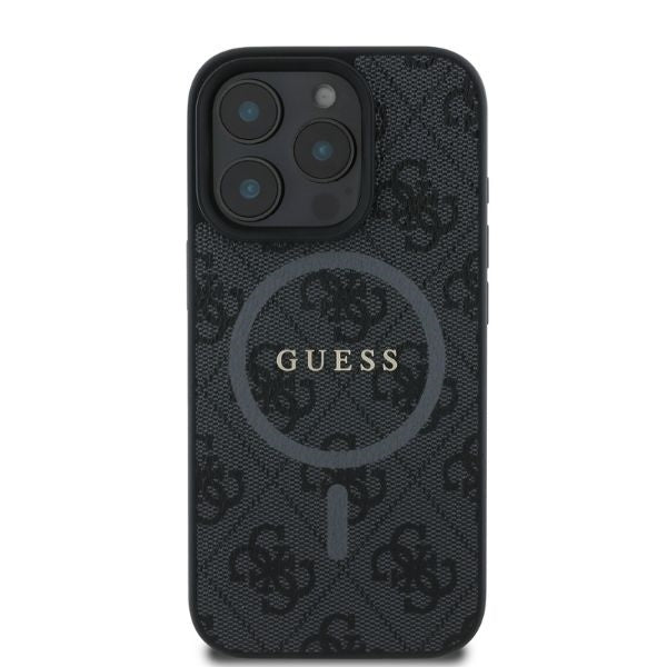Puzdro MagSafe pre Apple iPhone 16 Pro Max, Guess, 4G Ring Classic Logo, Čierne