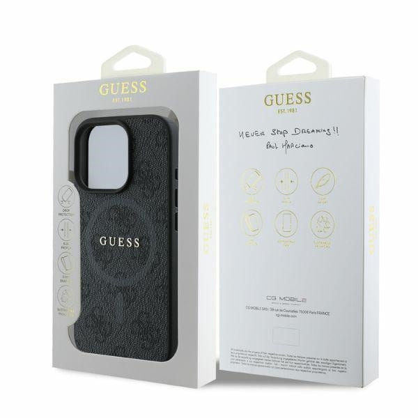 Puzdro MagSafe pre Apple iPhone 16 Pro Max, Guess, 4G Ring Classic Logo, Čierne