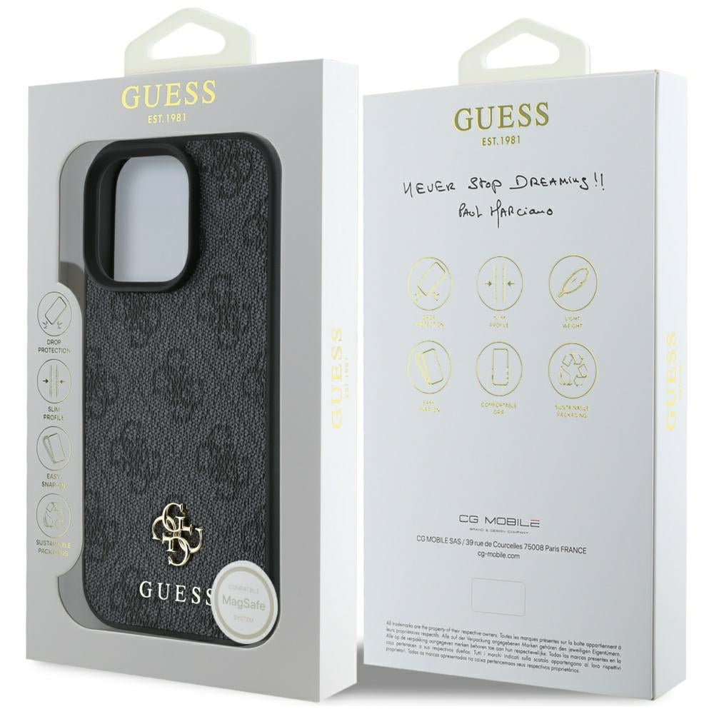 Puzdro MagSafe pre Apple iPhone 16 Pro Max, Guess, 4G Small and Classic Logo, Čierne
