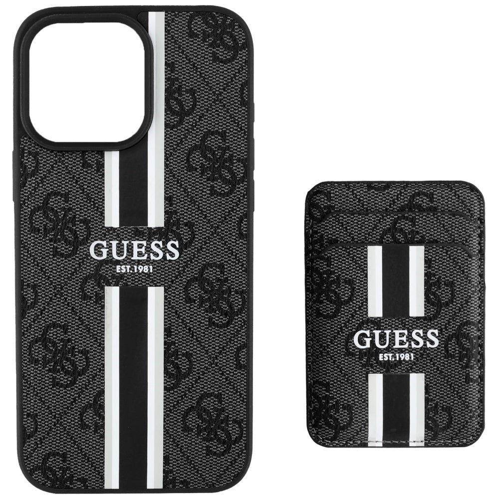 MagSafe Case for Apple iPhone 16 Pro Max, Guess, Cardslot 4G Stripes, Black
