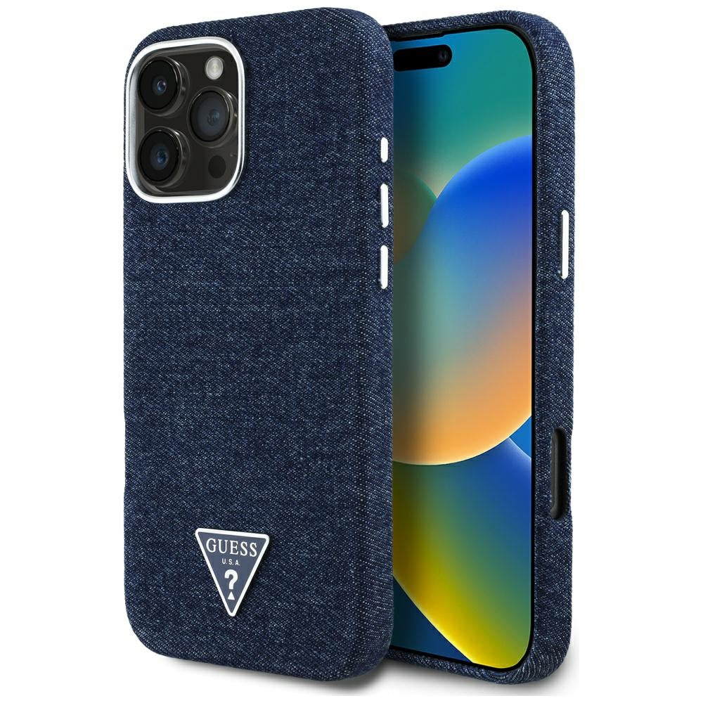 Puzdro MagSafe pre Apple iPhone 16 Pro Max, Guess, Denim Triangle Logo, Modrá