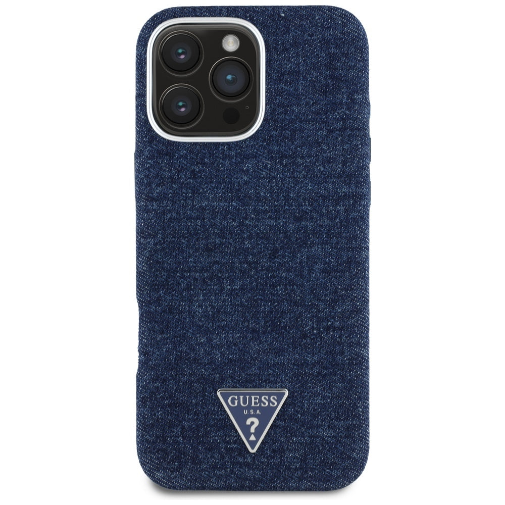 Puzdro MagSafe pre Apple iPhone 16 Pro Max, Guess, Denim Triangle Logo, Modrá