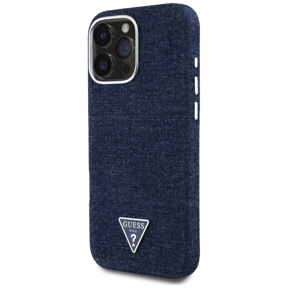 Puzdro MagSafe pre Apple iPhone 16 Pro Max, Guess, Denim Triangle Logo, Modrá