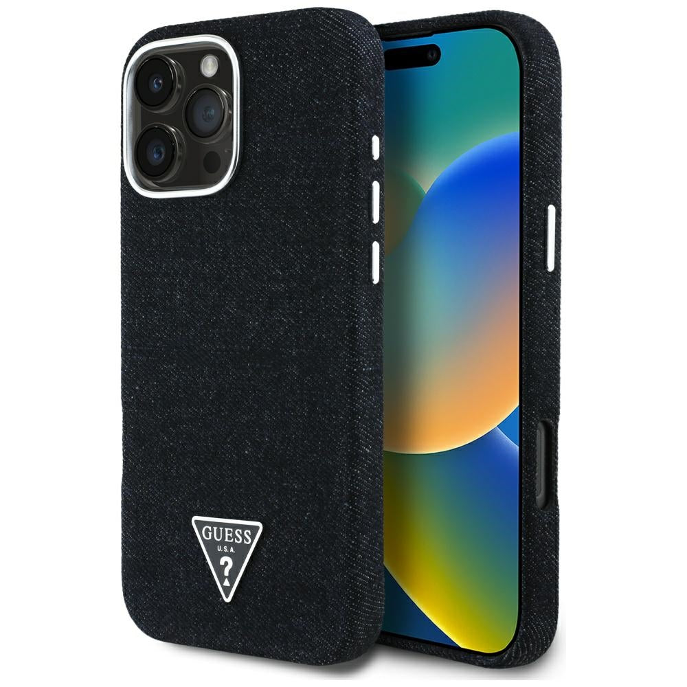Puzdro MagSafe pre Apple iPhone 16 Pro Max, Guess, Denim Triangle Logo, Čierne