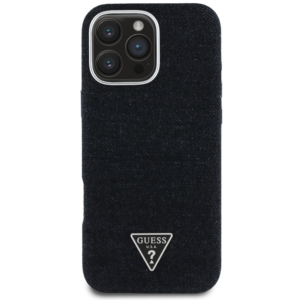 Puzdro MagSafe pre Apple iPhone 16 Pro Max, Guess, Denim Triangle Logo, Čierne