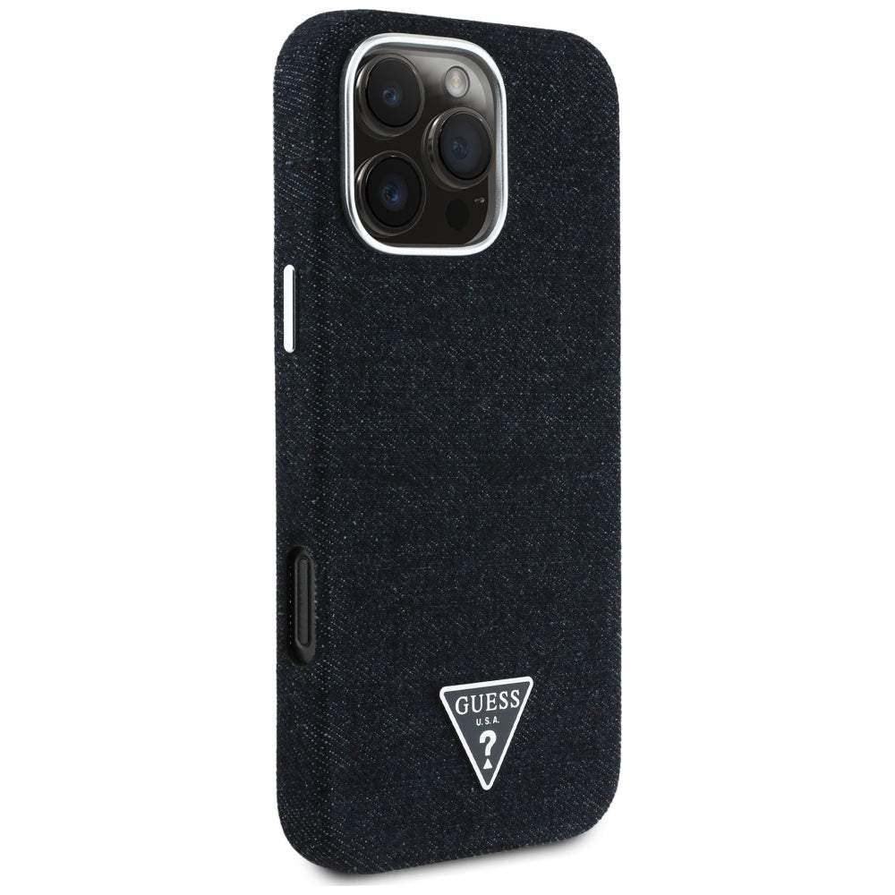 Puzdro MagSafe pre Apple iPhone 16 Pro Max, Guess, Denim Triangle Logo, Čierne