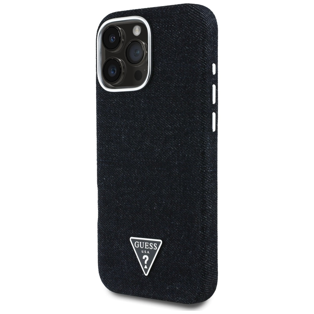 Puzdro MagSafe pre Apple iPhone 16 Pro Max, Guess, Denim Triangle Logo, Čierne
