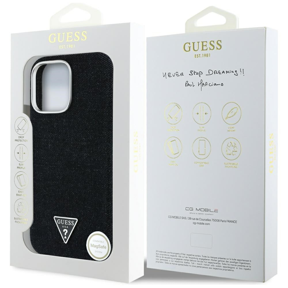 Puzdro MagSafe pre Apple iPhone 16 Pro Max, Guess, Denim Triangle Logo, Čierne