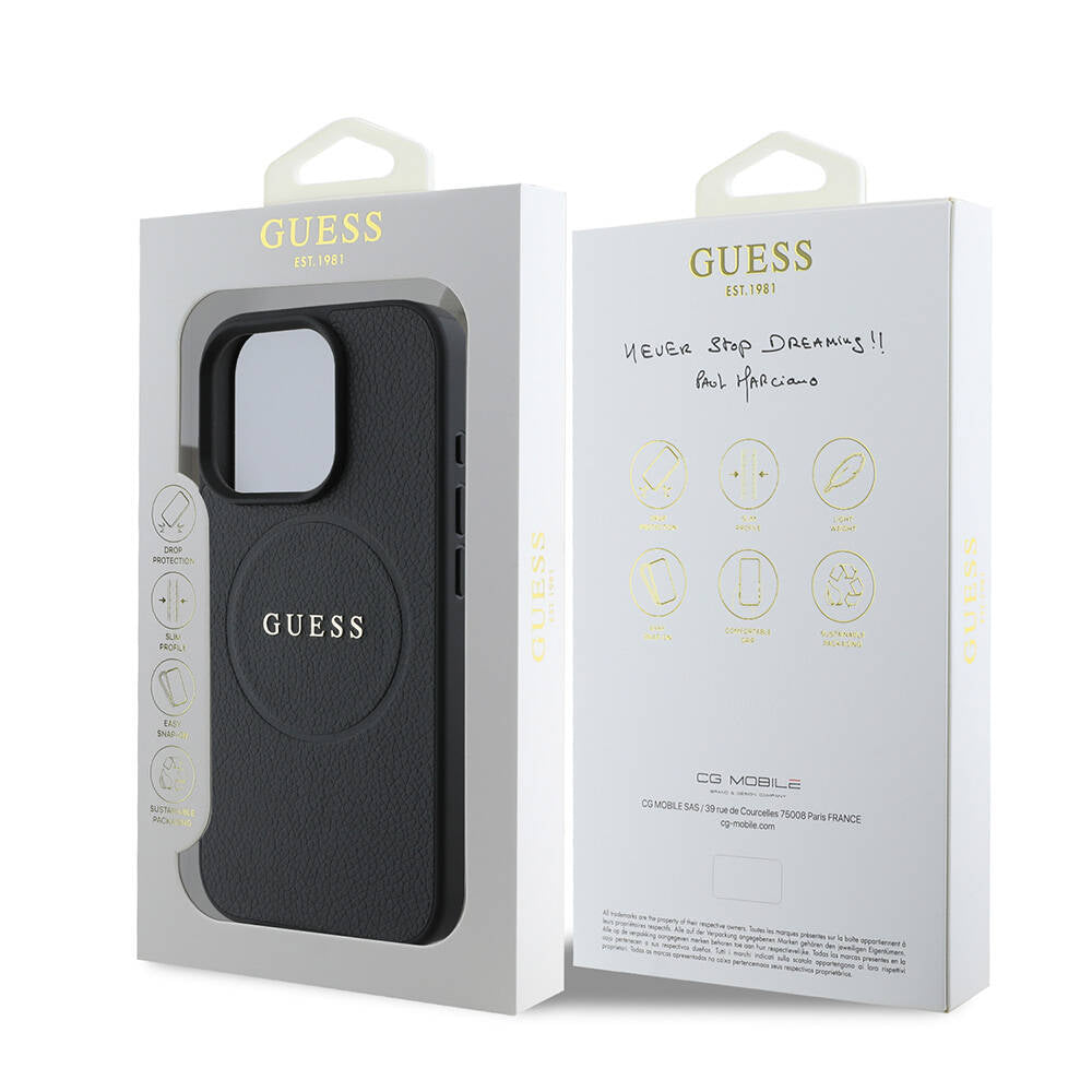 Puzdro MagSafe pre Apple iPhone 16 Pro Max, Guess, Grained Gold Ring, Čierne