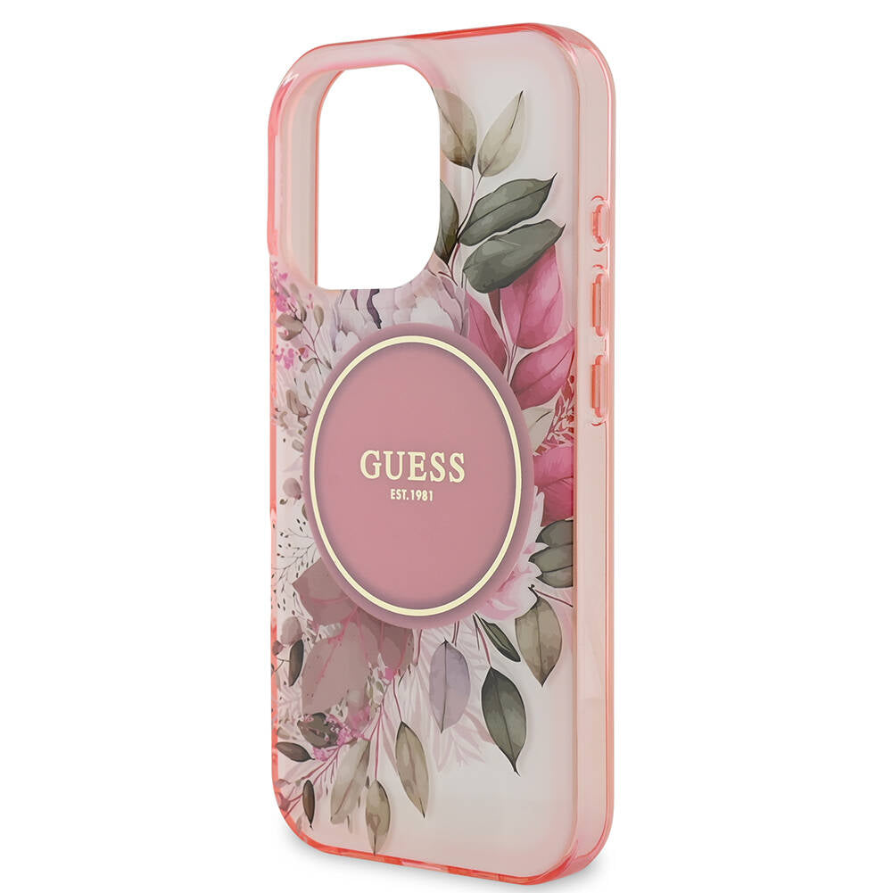 Puzdro MagSafe pre Apple iPhone 16 Pro Max, Guess, IML Flower & Tonal Circle, Ružové