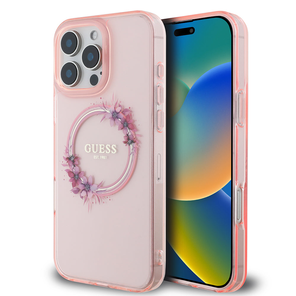 Puzdro MagSafe pre Apple iPhone 16 Pro Max, Guess, IML Flowers Wreath, Ružová