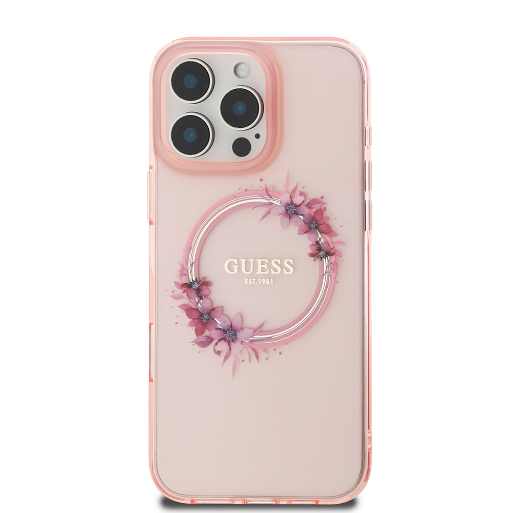 Puzdro MagSafe pre Apple iPhone 16 Pro Max, Guess, IML Flowers Wreath, Ružová