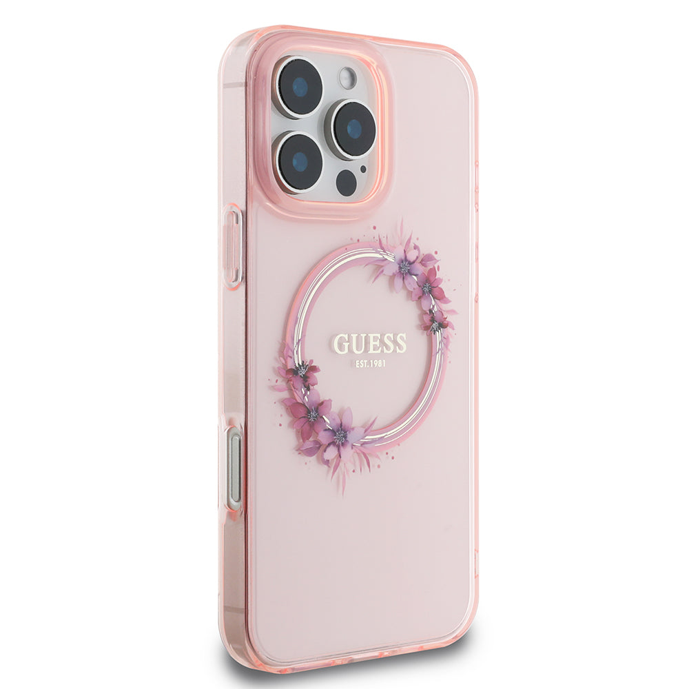 Puzdro MagSafe pre Apple iPhone 16 Pro Max, Guess, IML Flowers Wreath, Ružová