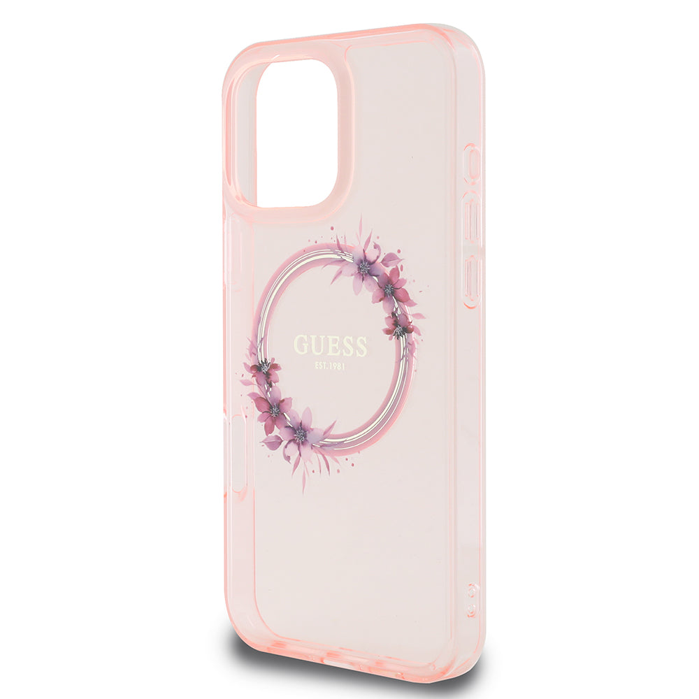 Puzdro MagSafe pre Apple iPhone 16 Pro Max, Guess, IML Flowers Wreath, Ružová