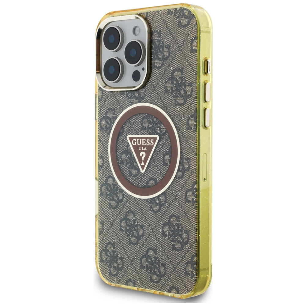 Puzdro MagSafe pre Apple iPhone 16 Pro Max, Guess, IML Glitter 4G Circle Triangle, Hnedá