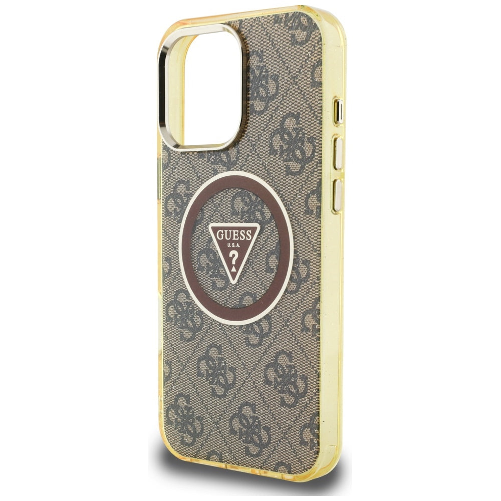 Puzdro MagSafe pre Apple iPhone 16 Pro Max, Guess, IML Glitter 4G Circle Triangle, Hnedá
