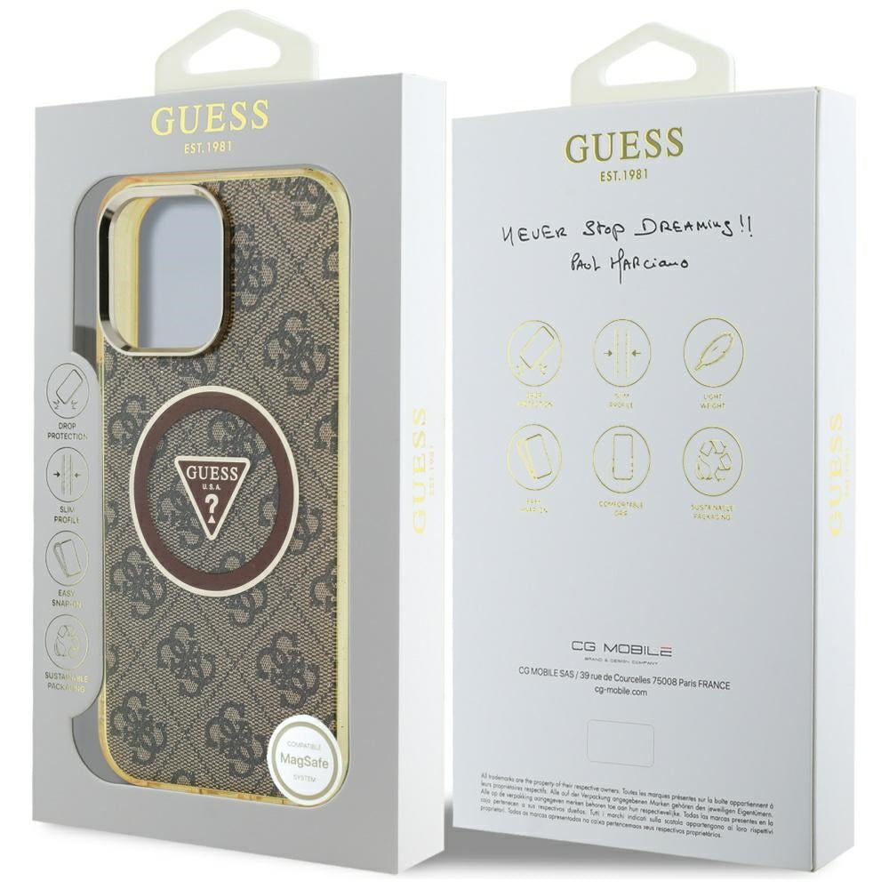 Puzdro MagSafe pre Apple iPhone 16 Pro Max, Guess, IML Glitter 4G Circle Triangle, Hnedá