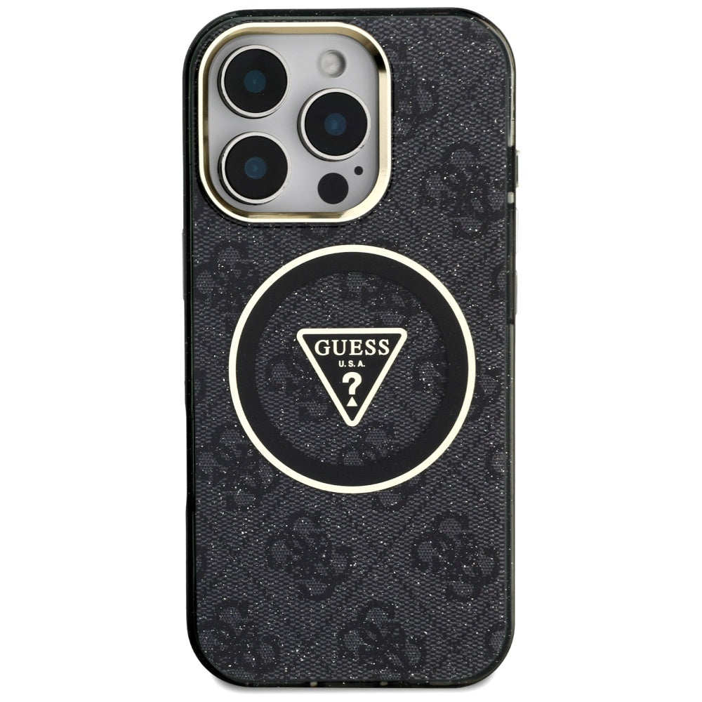Puzdro MagSafe pre Apple iPhone 16 Pro Max, Guess, IML Glitter 4G Circle Triangle, Čierne