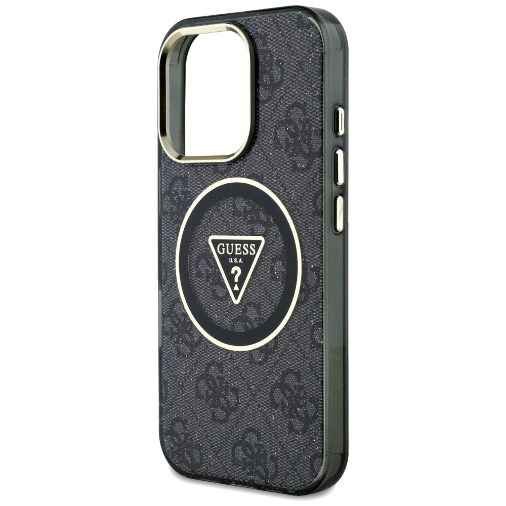 Puzdro MagSafe pre Apple iPhone 16 Pro Max, Guess, IML Glitter 4G Circle Triangle, Čierne
