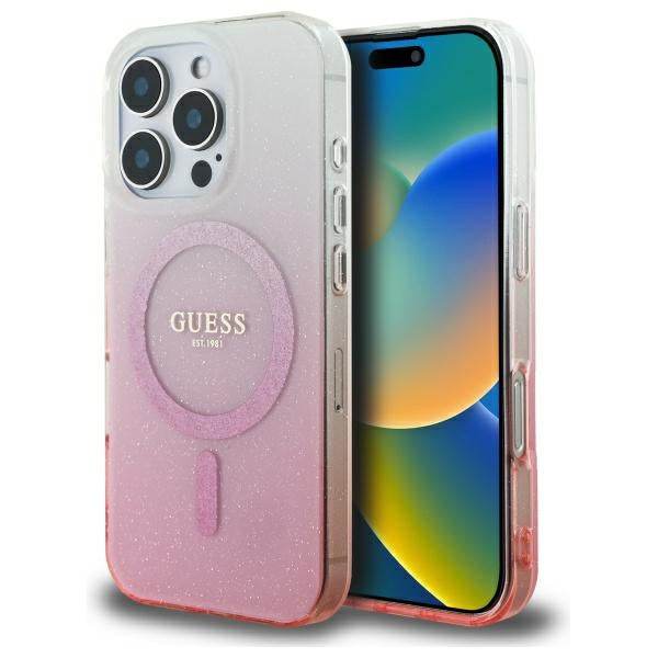 Puzdro MagSafe pre Apple iPhone 16 Pro Max, Guess, IML Glitter Gradient, Ružová