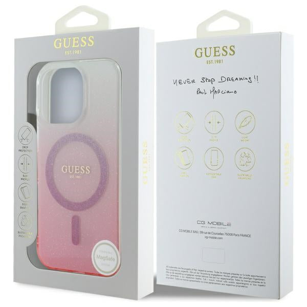 Puzdro MagSafe pre Apple iPhone 16 Pro Max, Guess, IML Glitter Gradient, Ružová