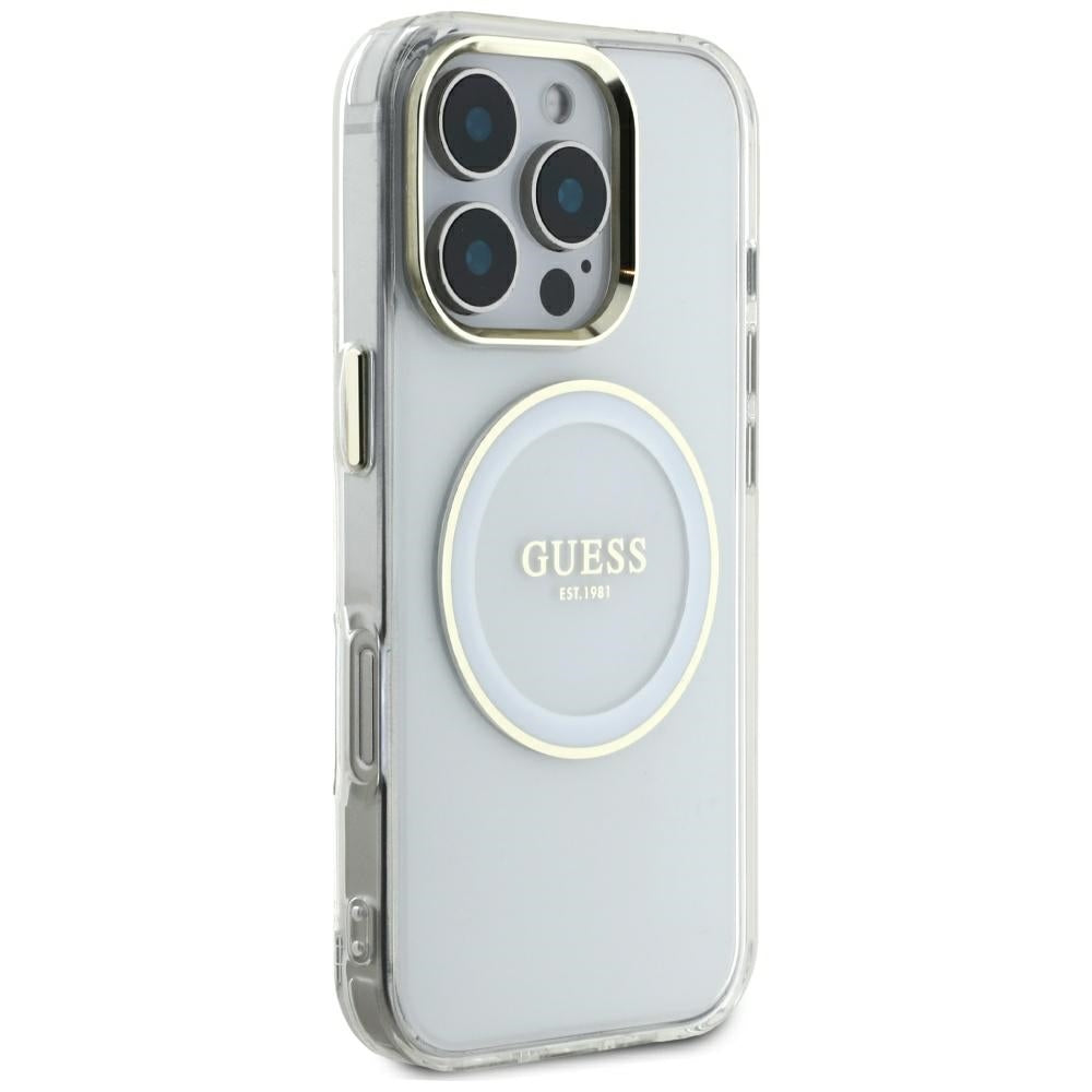 Puzdro MagSafe pre Apple iPhone 16 Pro Max, Guess, IML Metal Colored Circle, Biela
