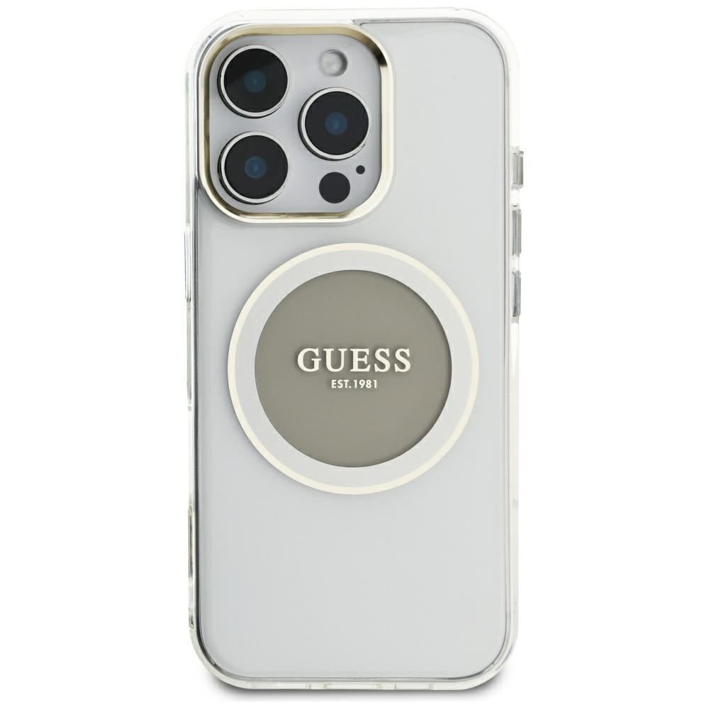 Puzdro MagSafe pre Apple iPhone 16 Pro Max, Guess, IML Metal Colored Circle, Sivá