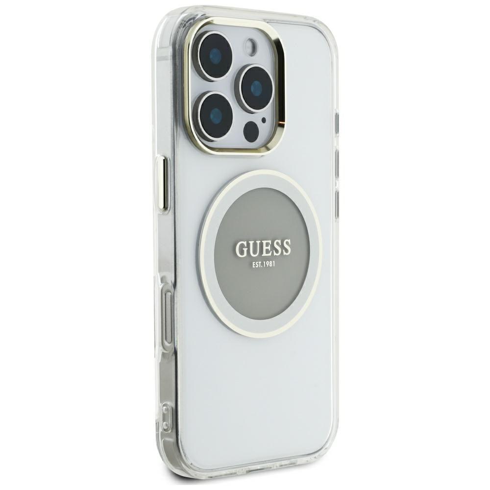 Puzdro MagSafe pre Apple iPhone 16 Pro Max, Guess, IML Metal Colored Circle, Sivá
