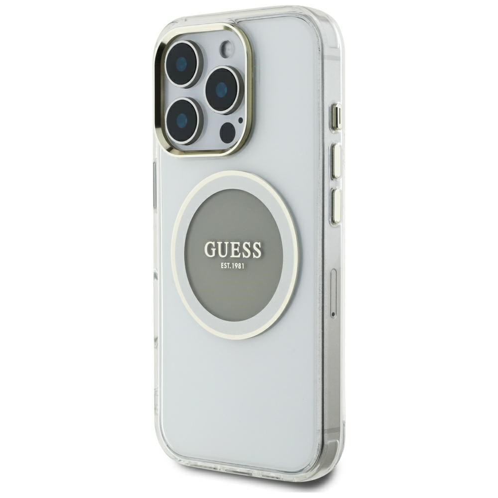 Puzdro MagSafe pre Apple iPhone 16 Pro Max, Guess, IML Metal Colored Circle, Sivá
