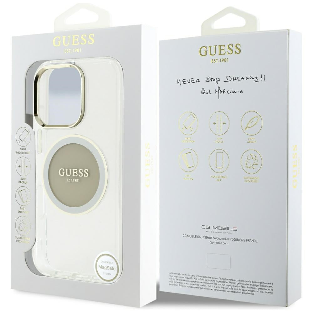 Puzdro MagSafe pre Apple iPhone 16 Pro Max, Guess, IML Metal Colored Circle, Sivá