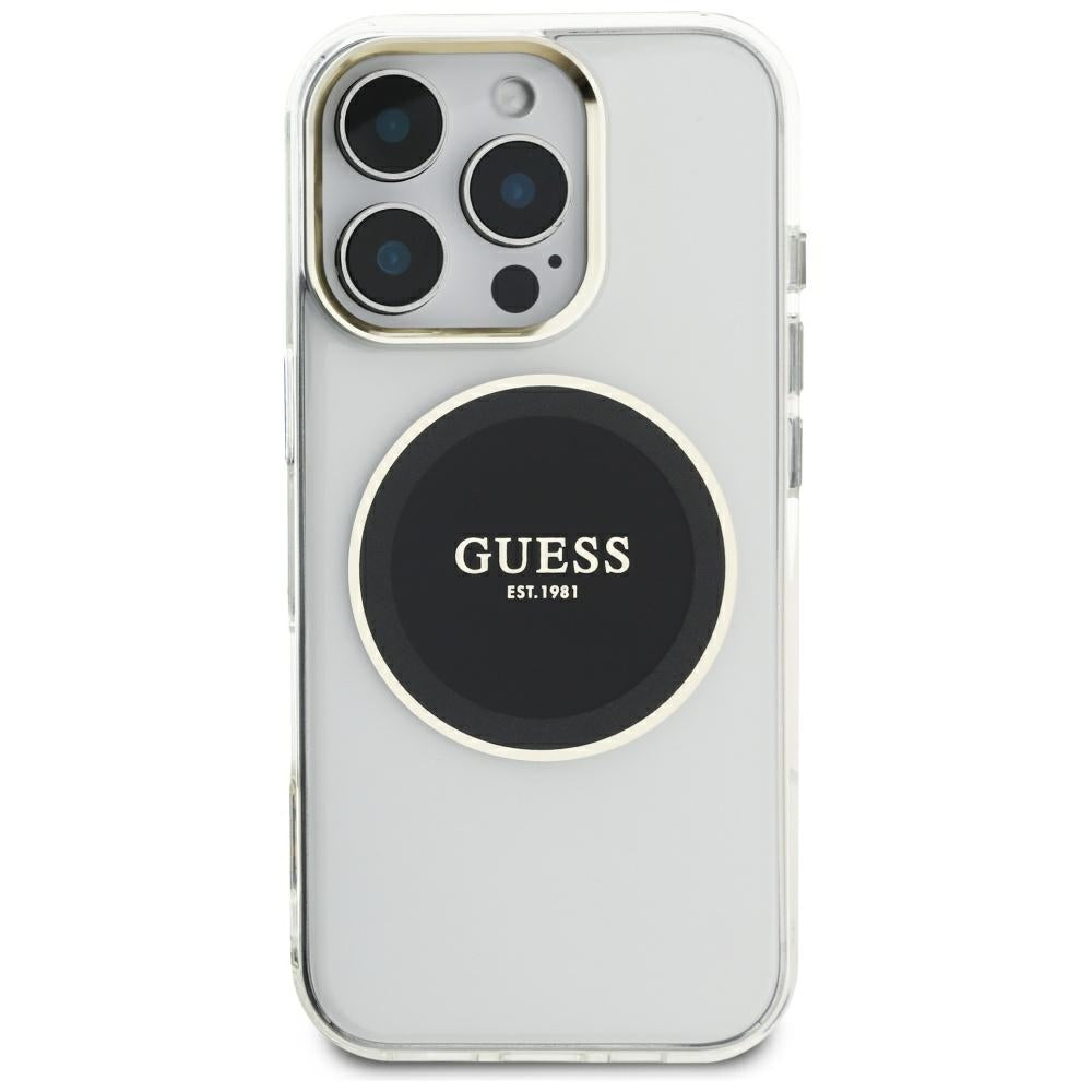 Puzdro MagSafe pre Apple iPhone 16 Pro Max, Guess, IML Metal Colored Circle, Čierne