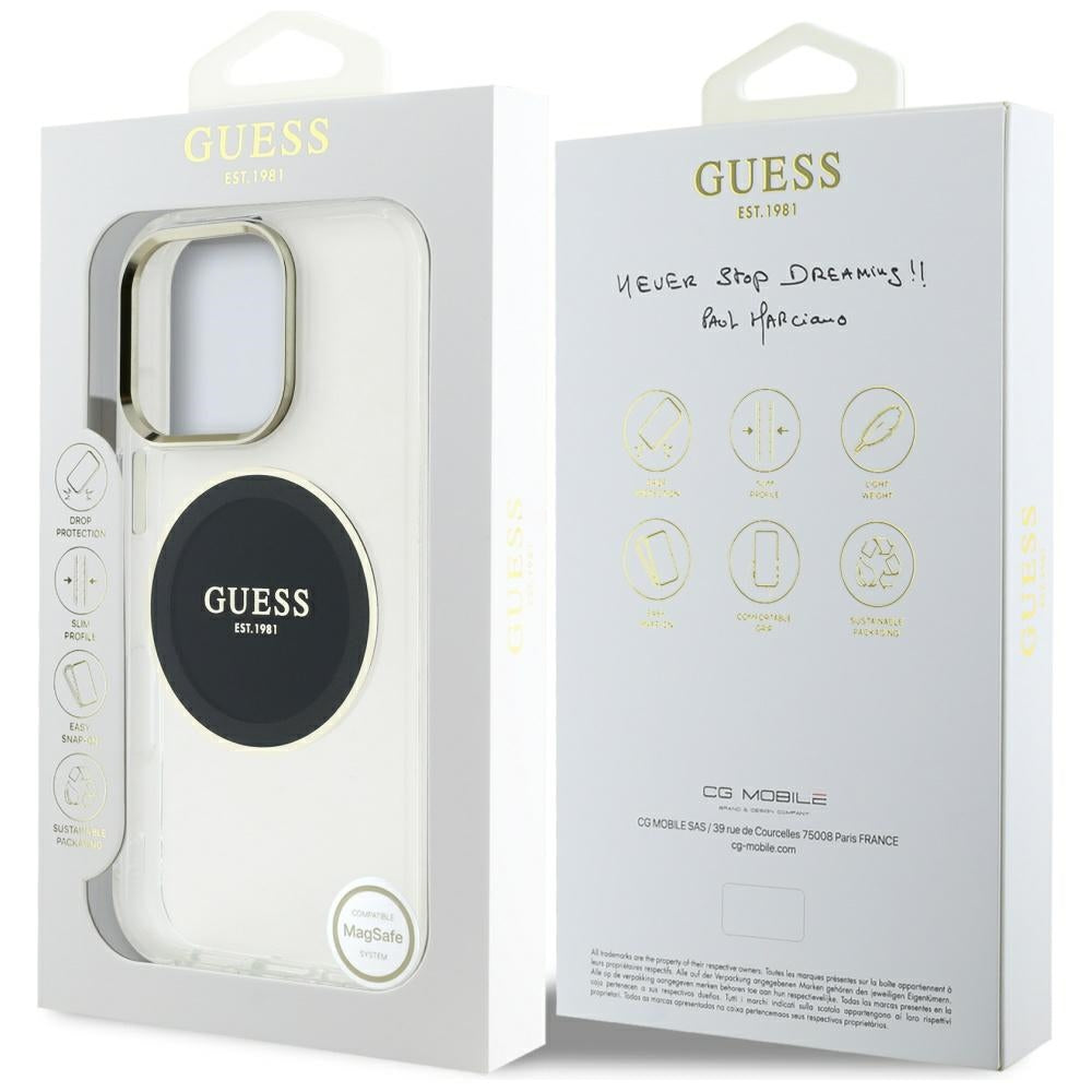 Puzdro MagSafe pre Apple iPhone 16 Pro Max, Guess, IML Metal Colored Circle, Čierne