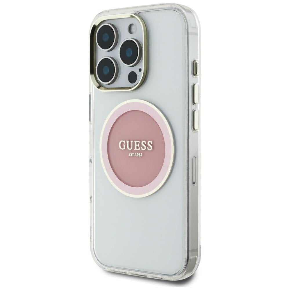 Puzdro MagSafe pre Apple iPhone 16 Pro Max, Guess, IML Metal Colored Circle, Ružová
