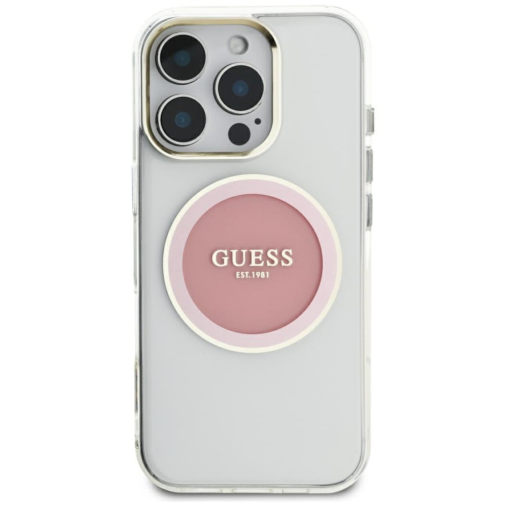 Puzdro MagSafe pre Apple iPhone 16 Pro Max, Guess, IML Metal Colored Circle, Ružová