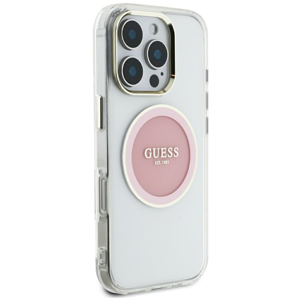 Puzdro MagSafe pre Apple iPhone 16 Pro Max, Guess, IML Metal Colored Circle, Ružová