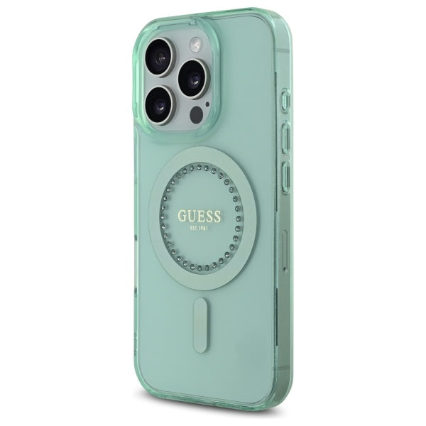 Puzdro MagSafe pre Apple iPhone 16 Pro Max, Guess, IML Rhinestone, Zelená