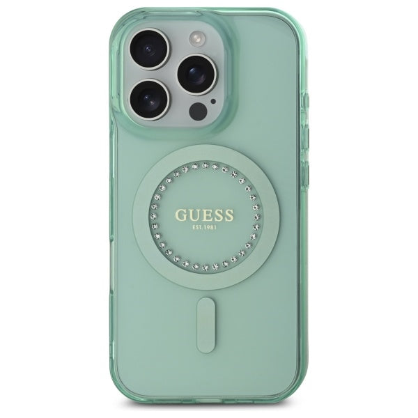 Puzdro MagSafe pre Apple iPhone 16 Pro Max, Guess, IML Rhinestone, Zelená