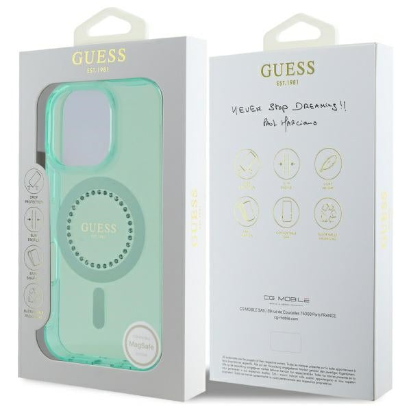Puzdro MagSafe pre Apple iPhone 16 Pro Max, Guess, IML Rhinestone, Zelená